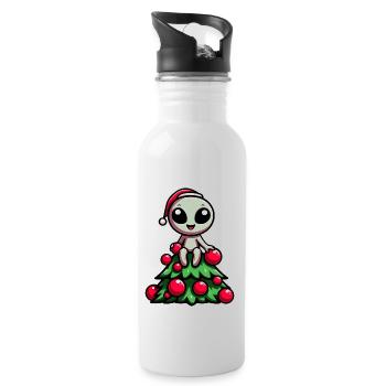 Lustiger Alien Tannenbaum Weihnachten skurril - Trinkflasche mit integriertem Trinkhalm - Weiß - Rechts