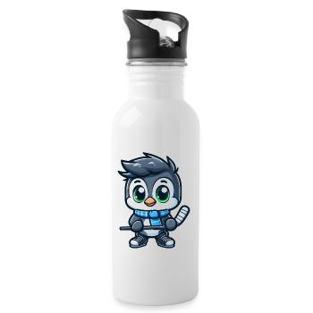 Pinguin Eishockey Spieler Cartoon Kunst - Trinkflasche mit integriertem Trinkhalm - Weiß - Rechts