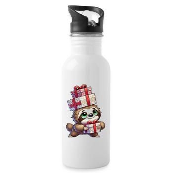 Santa Claus Sloth Christmas Time Celebration - Water bottle with straw - white - Right