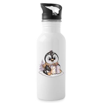 Cute penguin with gift for Christmas - Water bottle with straw - white - Right