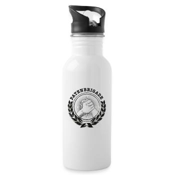 PATENBRIGADE Logo (schwarz) - Trinkflasche mit integriertem Trinkhalm - Weiß - Rechts