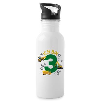 Ich bin 3 Jahre Geburtstag Mädchen Junge Baustelle - Trinkflasche mit integriertem Trinkhalm - Weiß - Rechts
