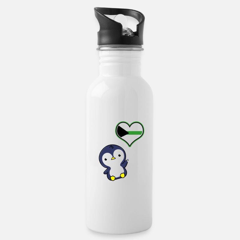Pinguin Ballon Demiromantic Pride - Trinkflasche mit integriertem Trinkhalm - Weiß