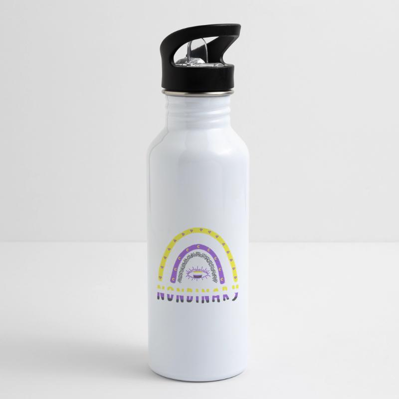Boho Regenbogen Nonbinary Trinkflasche mit integriertem Trinkhalm