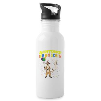 Achtung Ich Bin Schon 1 Geburtstag Erdmännchen - Trinkflasche mit integriertem Trinkhalm - Weiß - Rechts