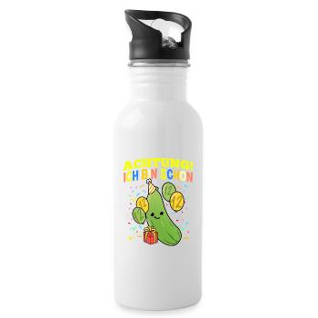 Achtung Ich Bin Schon 12 Geburtstag Zucchini - Trinkflasche mit integriertem Trinkhalm - Weiß - Rechts
