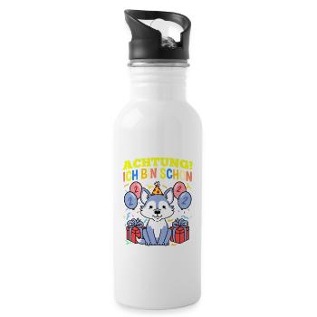 Achtung Ich Bin Schon 2 Geburtstag Wolf - Trinkflasche mit integriertem Trinkhalm - Weiß - Rechts