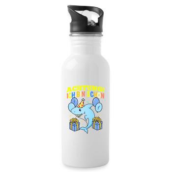 Achtung Ich Bin Schon 1 Geburtstag Hai - Trinkflasche mit integriertem Trinkhalm - Weiß - Rechts