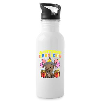 Achtung Ich Bin Schon 1 Geburtstag Büffel - Trinkflasche mit integriertem Trinkhalm - Weiß - Rechts