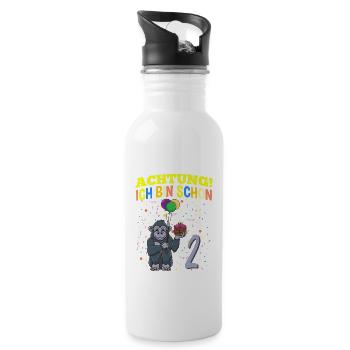 Achtung Ich Bin Schon 2 Geburtstag Gorilla - Trinkflasche mit integriertem Trinkhalm - Weiß - Rechts