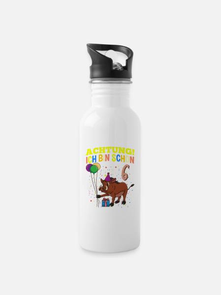 Achtung Ich Bin Schon 6 Geburtstag Warzenschwein - Trinkflasche mit integriertem Trinkhalm - Weiß