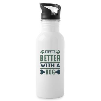 Life Is Better With A Dog - Water bottle with straw - white - Right
