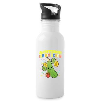 Achtung Ich Bin Schon 8 Geburtstag Zucchini - Trinkflasche mit integriertem Trinkhalm - Weiß - Rechts
