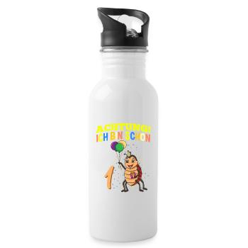 Achtung Ich Bin Schon 1 Geburtstag Marienkäfer - Trinkflasche mit integriertem Trinkhalm - Weiß - Rechts