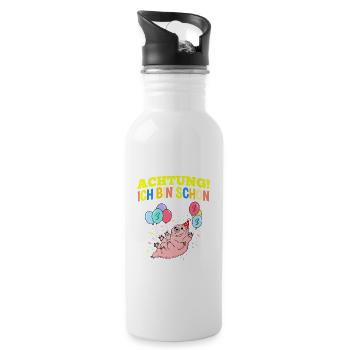Achtung Ich Bin Schon 3 Geburtstag Bärtierchen - Trinkflasche mit integriertem Trinkhalm - Weiß - Rechts