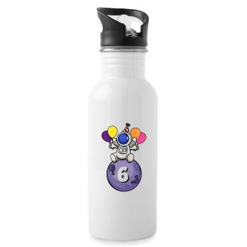 6 years old space birthday 6. - Water bottle with straw - white - Right