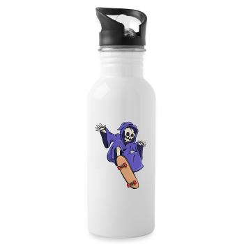 Skeleton rides skateboard skater Halloween - Water bottle with straw - white - Right
