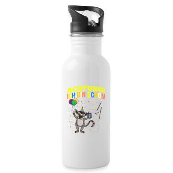 Achtung Ich Bin Schon 4 Tier Geburtstag Lemur Affe - Trinkflasche mit integriertem Trinkhalm - Weiß - Rechts