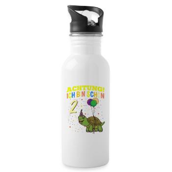 Achtung Ich Bin Schon 2 Geburtstag Schildkröte - Trinkflasche mit integriertem Trinkhalm - Weiß - Rechts
