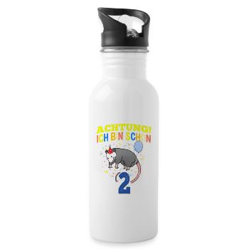 Achtung Ich Bin Schon 2 Geburtstag Opossum - Trinkflasche mit integriertem Trinkhalm - Weiß - Rechts