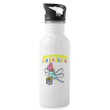 Achtung Ich Bin Schon 2 Geburtstag Libelle - Trinkflasche mit integriertem Trinkhalm - Weiß - Rechts