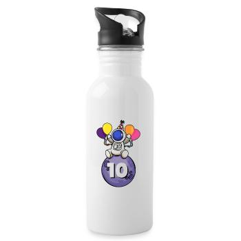 10 Jahre alt Weltraum Geburtstag 10. - Trinkflasche mit integriertem Trinkhalm - Weiß - Rechts