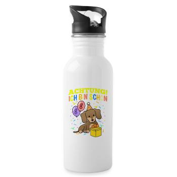 Achtung Ich Bin Schon 8 Geburtstag Dackel - Trinkflasche mit integriertem Trinkhalm - Weiß - Rechts