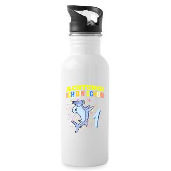 Achtung Ich Bin Schon 1 Geburtstag Hammerhai - Trinkflasche mit integriertem Trinkhalm - Weiß - Rechts