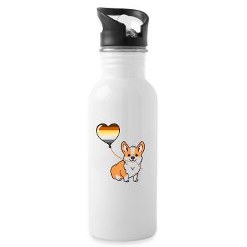 Corgi mit Gay Bear Pride Luftballon - Trinkflasche mit integriertem Trinkhalm - Weiß - Rechts