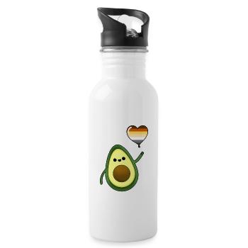 Avocado mit Gay Bear Pride Luftballon - Trinkflasche mit integriertem Trinkhalm - Weiß - Rechts