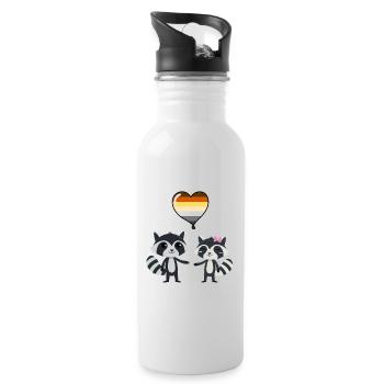 Raccoon Couple Gay Bear Pride - Water bottle with straw - white - Right