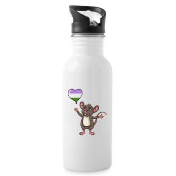 Maus Herzballon Genderqueer Pride - Trinkflasche mit integriertem Trinkhalm - Weiß - Rechts