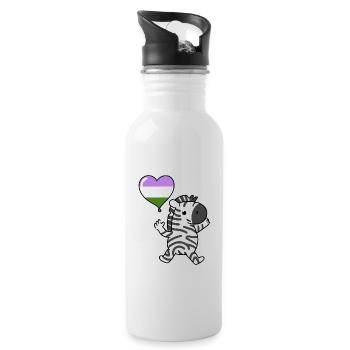 Zebra Herzballon Genderqueer Pride - Trinkflasche mit integriertem Trinkhalm - Weiß - Rechts