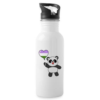 Panda Genderqueer Pride Heart Balloon - Water bottle with straw - white - Right