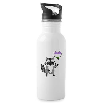 Waschbär Herzballon Genderqueer Pride - Trinkflasche mit integriertem Trinkhalm - Weiß - Rechts