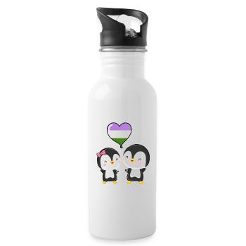 Genderqueer Pride Penguin Paire - Gourde avec paille intégrée - blanc - Droite