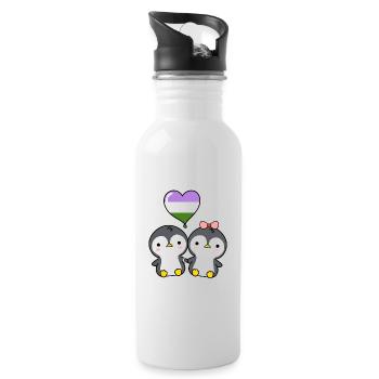 Couple de pingouins Genderqueer Pride - Gourde avec paille intégrée - blanc - Droite