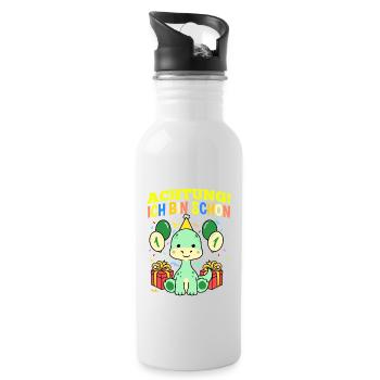 Achtung Ich Bin Schon 1 Geburtstag Dinosaurier - Trinkflasche mit integriertem Trinkhalm - Weiß - Rechts