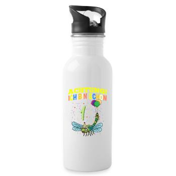 Achtung Ich Bin Schon 1 Tier Geburtstag Libelle - Trinkflasche mit integriertem Trinkhalm - Weiß - Rechts