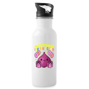 Achtung Ich Bin Schon 1 Geburtstag Zwiebel - Trinkflasche mit integriertem Trinkhalm - Weiß - Rechts