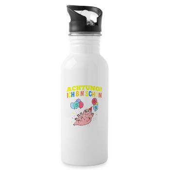 Achtung Ich Bin Schon 5 Geburtstag Bärtierchen - Trinkflasche mit integriertem Trinkhalm - Weiß - Rechts