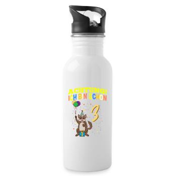 Achtung Ich Bin Schon 3 Tier Geburtstag Frettchen - Trinkflasche mit integriertem Trinkhalm - Weiß - Rechts
