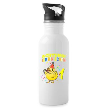 Achtung Ich Bin Schon 1 Geburtstag Ente - Trinkflasche mit integriertem Trinkhalm - Weiß - Rechts