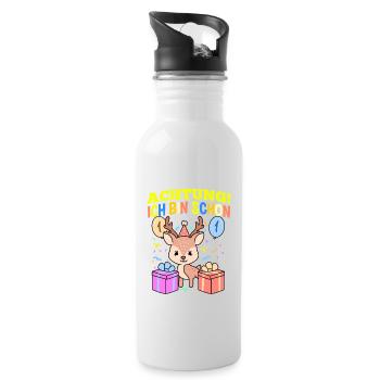 Achtung Ich Bin Schon 1 Geburtstag Hirsch - Trinkflasche mit integriertem Trinkhalm - Weiß - Rechts