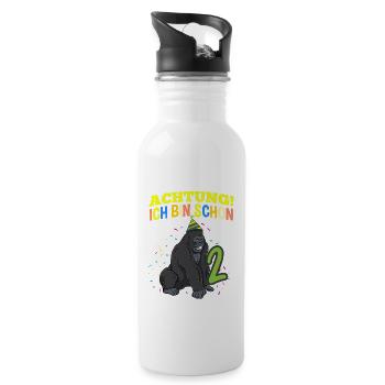 Achtung Ich Bin Schon 2 Geburtstag Gorilla - Trinkflasche mit integriertem Trinkhalm - Weiß - Rechts