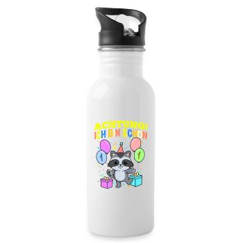 Achtung Ich Bin Schon 1 Geburtstag Waschbär - Trinkflasche mit integriertem Trinkhalm - Weiß - Rechts