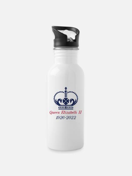 Königin Elisabeth II. - Trinkflasche mit integriertem Trinkhalm - Weiß