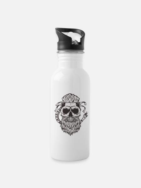 Wikinger Kopf - Trinkflasche mit integriertem Trinkhalm - Weiß