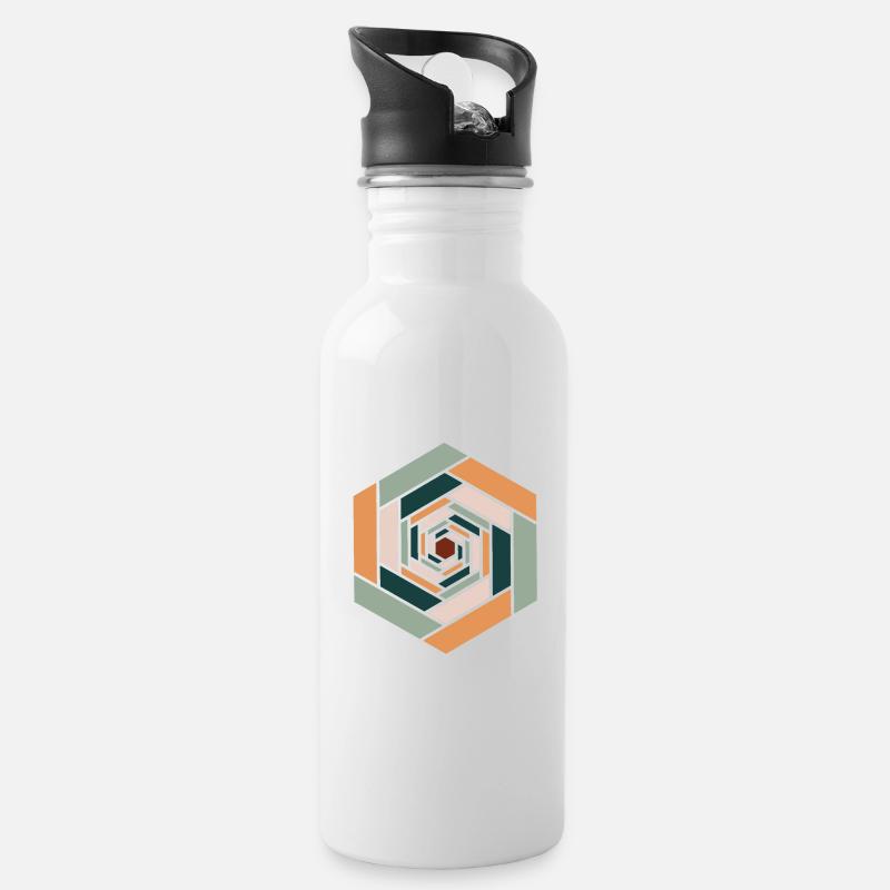Farbiges Infinity-Sechseck - Trinkflasche mit integriertem Trinkhalm - Weiß