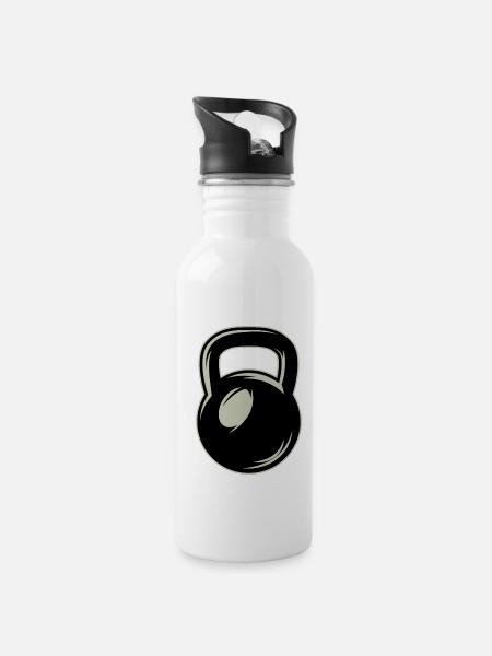 Kettlebell - Trinkflasche mit integriertem Trinkhalm - Weiß